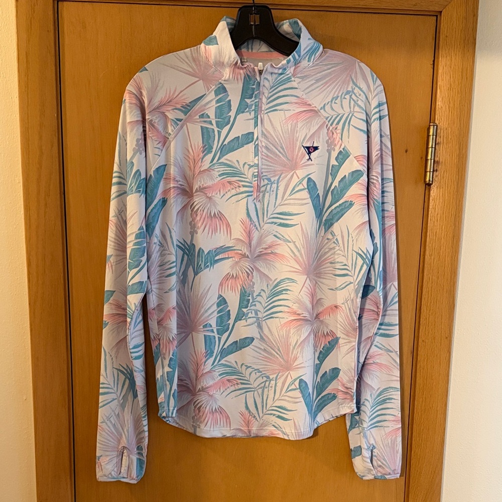 Scales Women’s Quarter Zip Floral Tropical Pullover Golf Tennis Teal Blue Medium